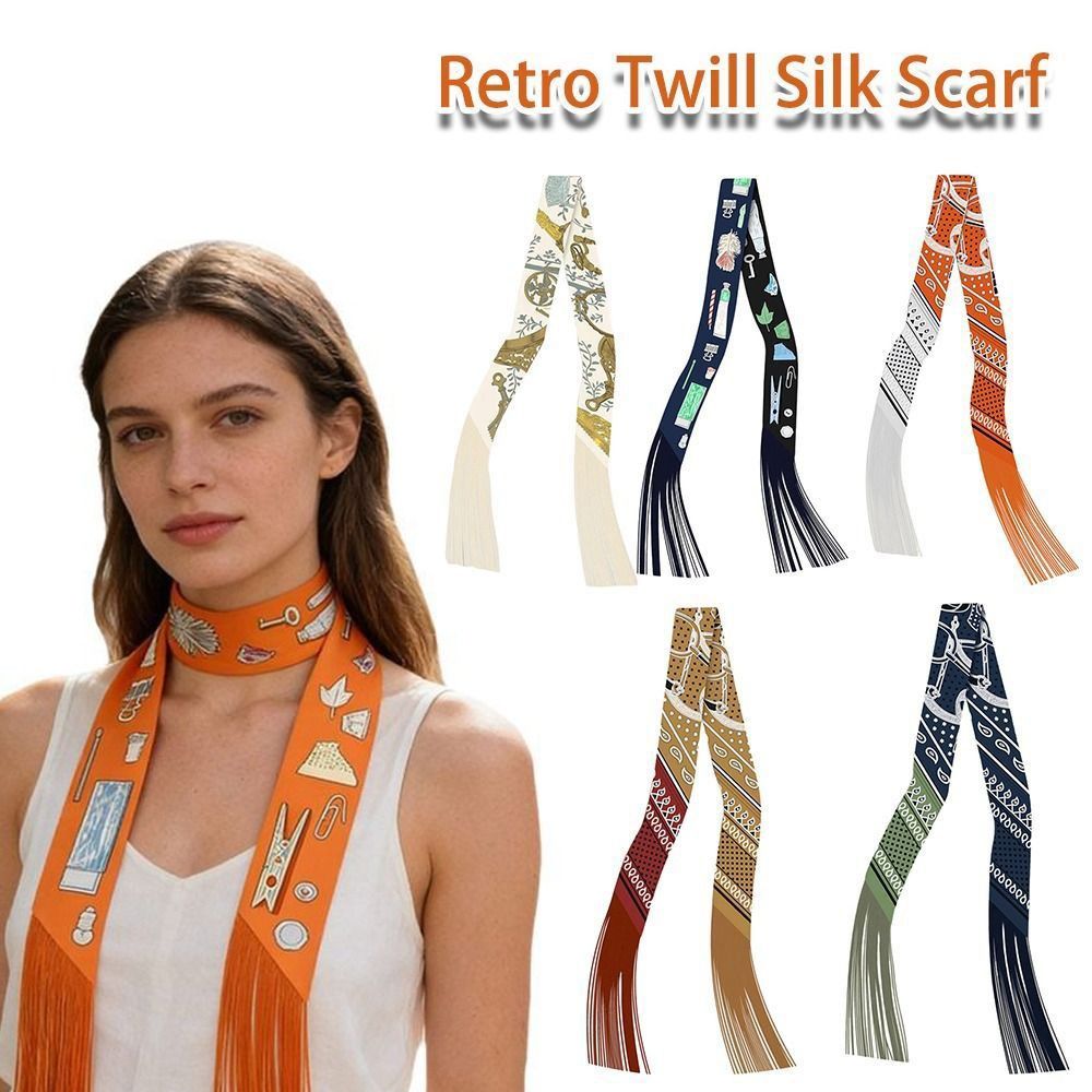 Écharpe en soie décorative rétro pour femme, multifonctionnelle, 130x5cm, ruban décoratif en soie twill, accessoire de mode, longue écharpe en soie twill