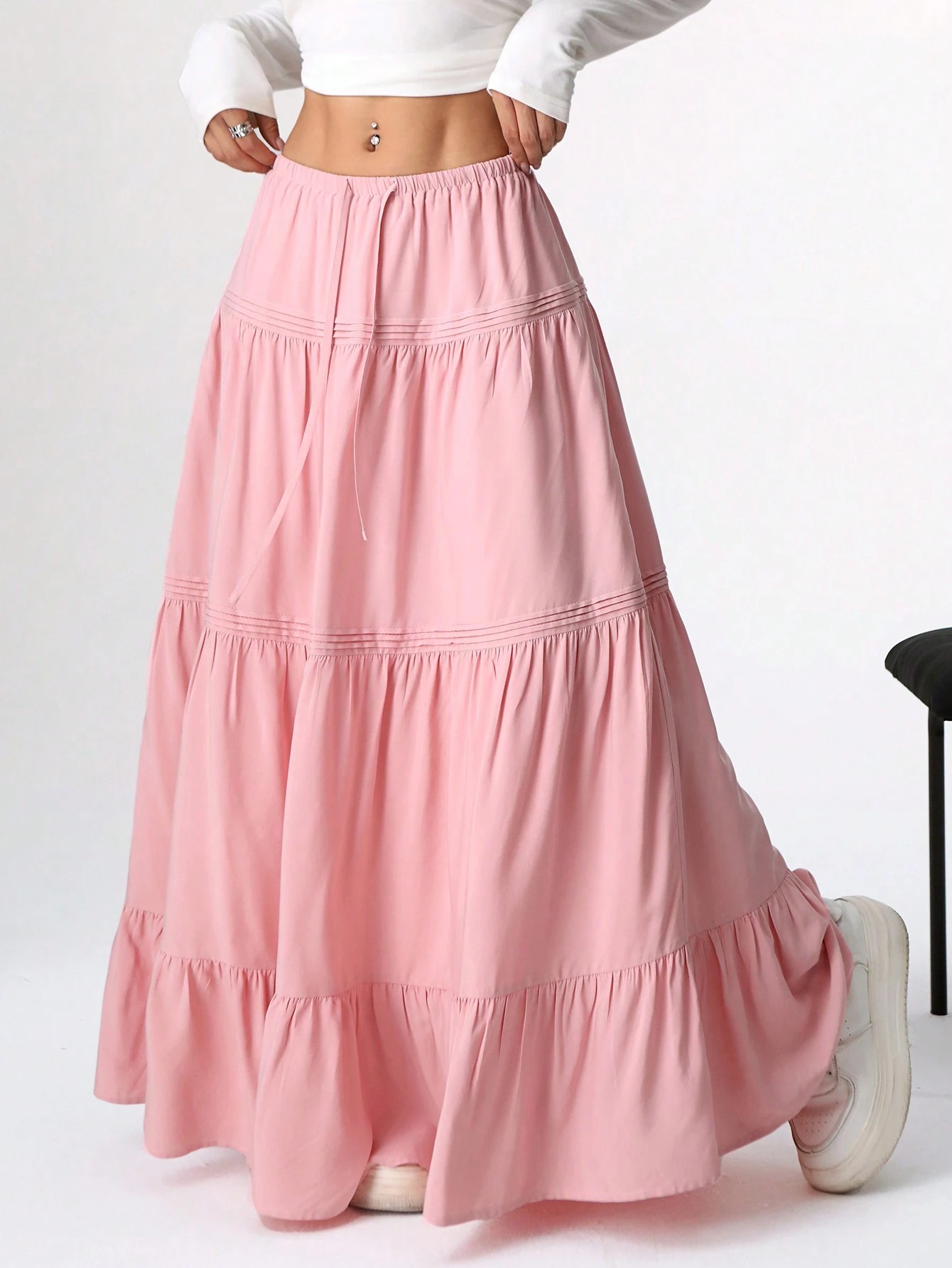 Jupes longues femmes une ligne gâteau jupe coupe ajustée à lacets taille haute blanc élégant fête Y2k Streetwear décontracté plage 2025 été