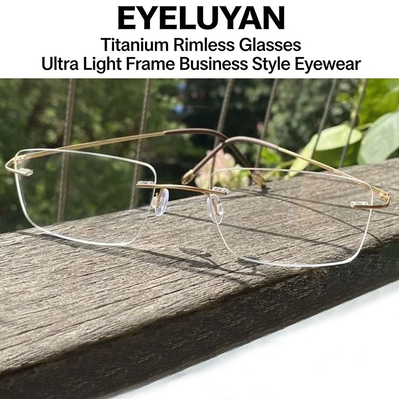 Montures de lunettes carrées classiques sans monture pour hommes, légères, avec plaquettes de nez confortables, lunettes de vue tendance pour affaires