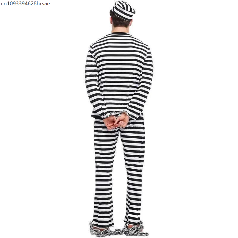 Costume de prisonnier pour adultes, Costume de prison pour hommes, Halloween, carnaval, Cosplay, vêtements de fête fantaisie, Costume de scène d'halloween