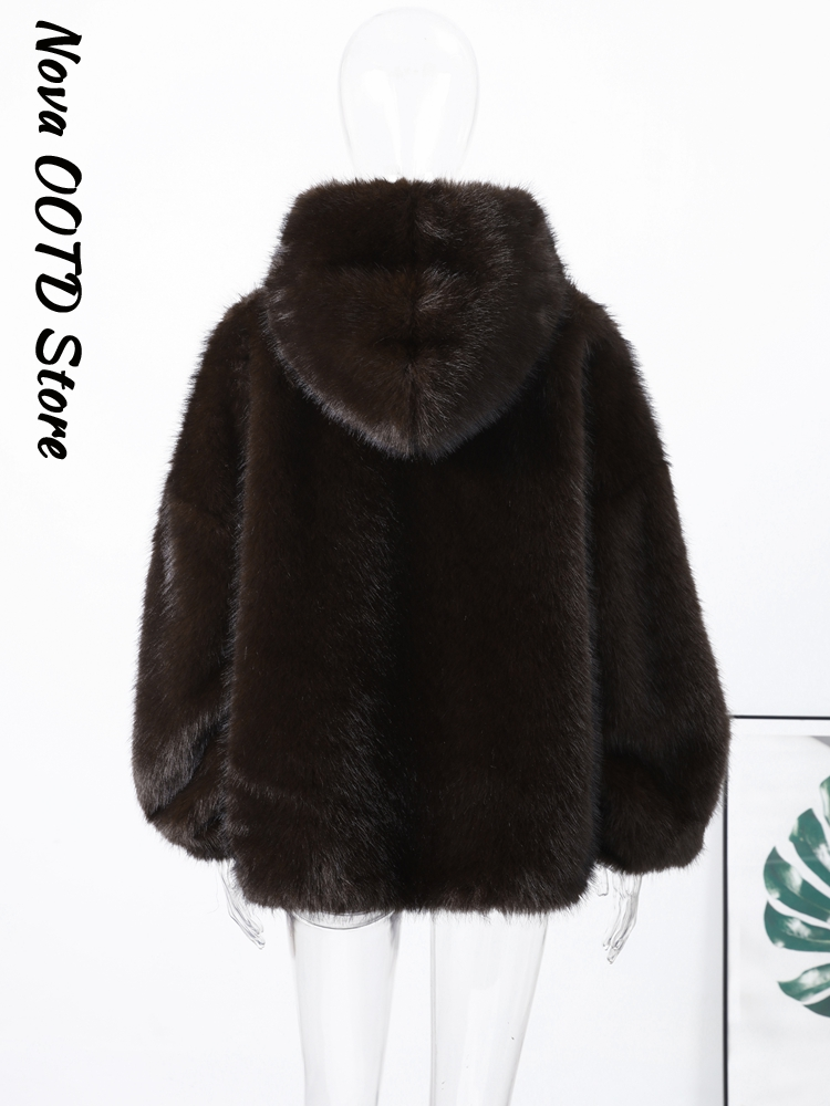 Hiver femmes fourrure à capuche fausse fourrure pull femmes ample manches longues chaud solide manteau 2026 printemps dame rue Chic vêtements d'extérieur nouveau