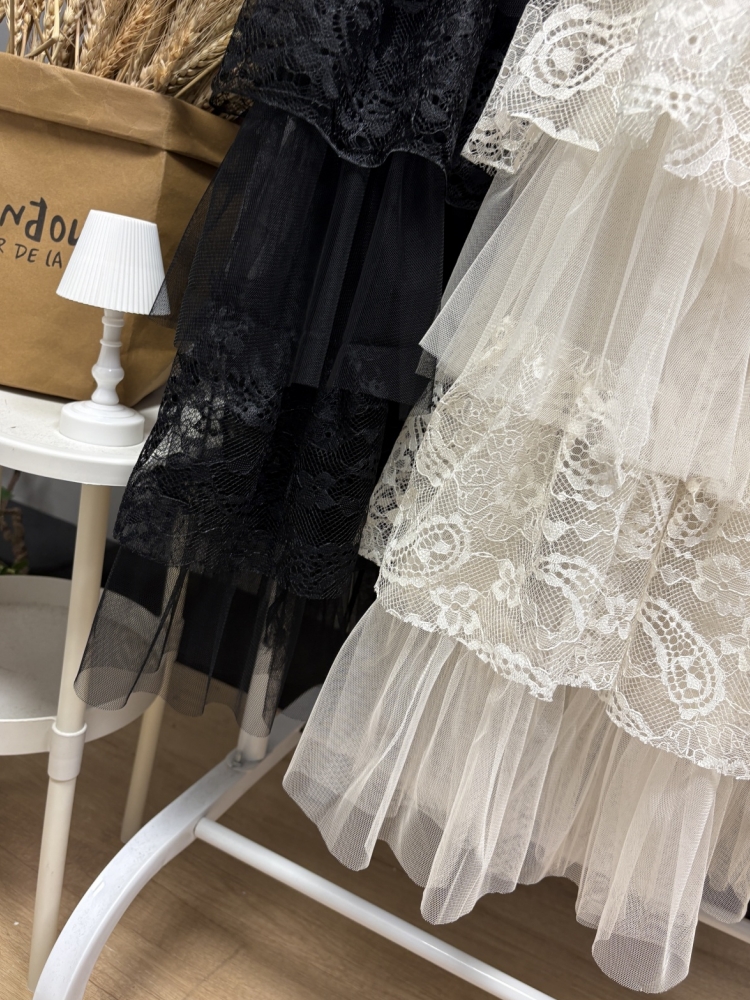 Maxi jupe longue femmes Crochet dentelle jupe 2025 Goth Lolita printemps été taille haute haut bas froncé à volants jupes plissées rok