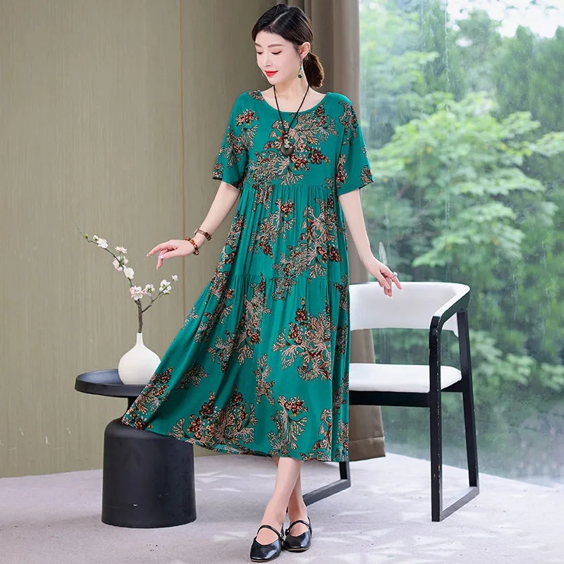 Injfur s-Robe longue en coton à imprimé floral pour femmes, grande taille 6XL, vêtements pour mères, robes maxi décontractées coréennes, été, nouveau