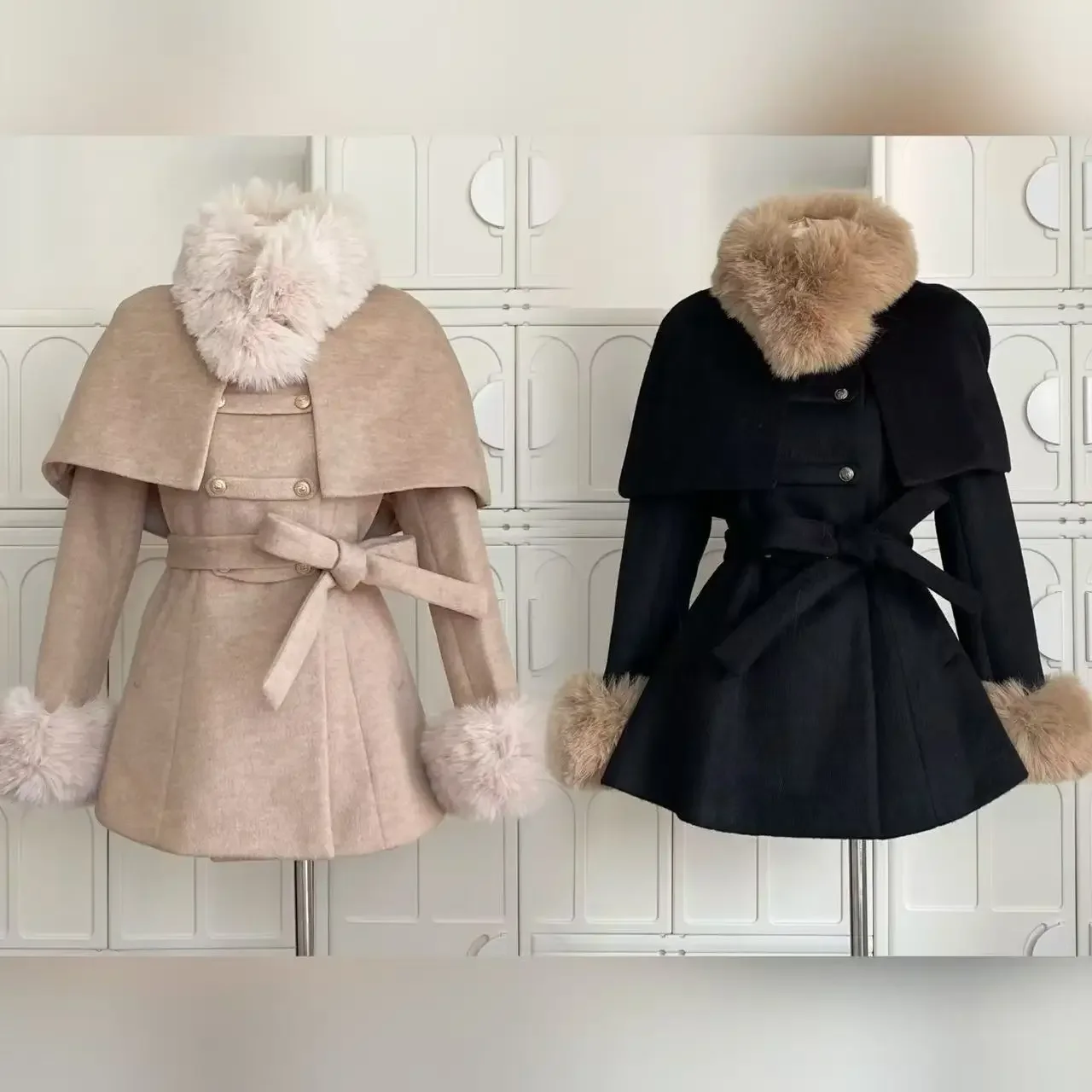 Manteau en laine élégant vintage français pour femme, châle noir chic, pardessus Everak + Retro At Tralike, tenues de conception de bandage féminin, hiver