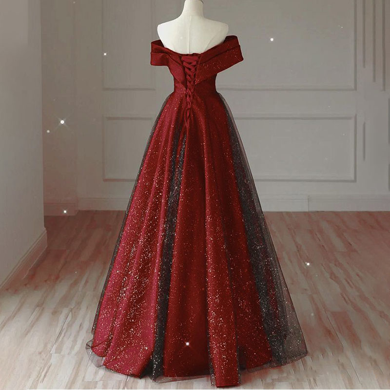Robe de mariée de soirée 2026 Nouvelle Robe de mariée rouge haut de gamme à épaules dénudées Robe de fiançailles française pour femme
