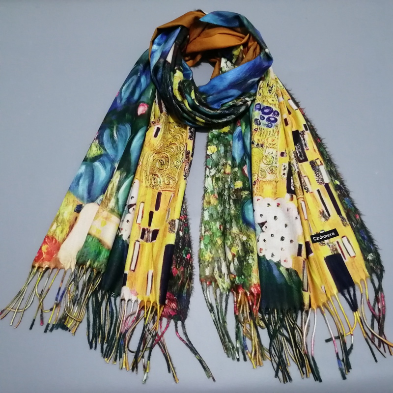 Gustav Klimt – écharpe en cachemire pour femme, châle Pashmina imprimé, idéal comme cadeau de noël ou de mariage