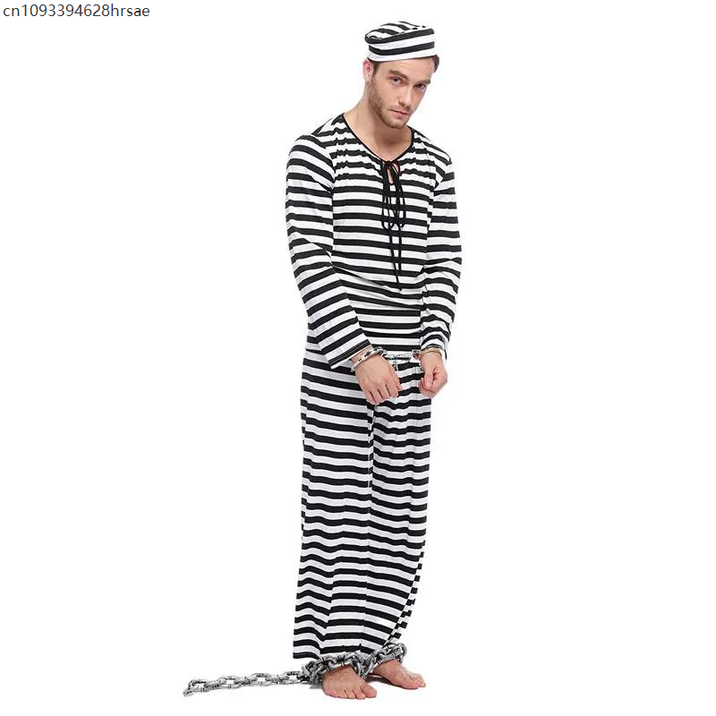 Costume de prisonnier pour adultes, Costume de prison pour hommes, Halloween, carnaval, Cosplay, vêtements de fête fantaisie, Costume de scène d'halloween