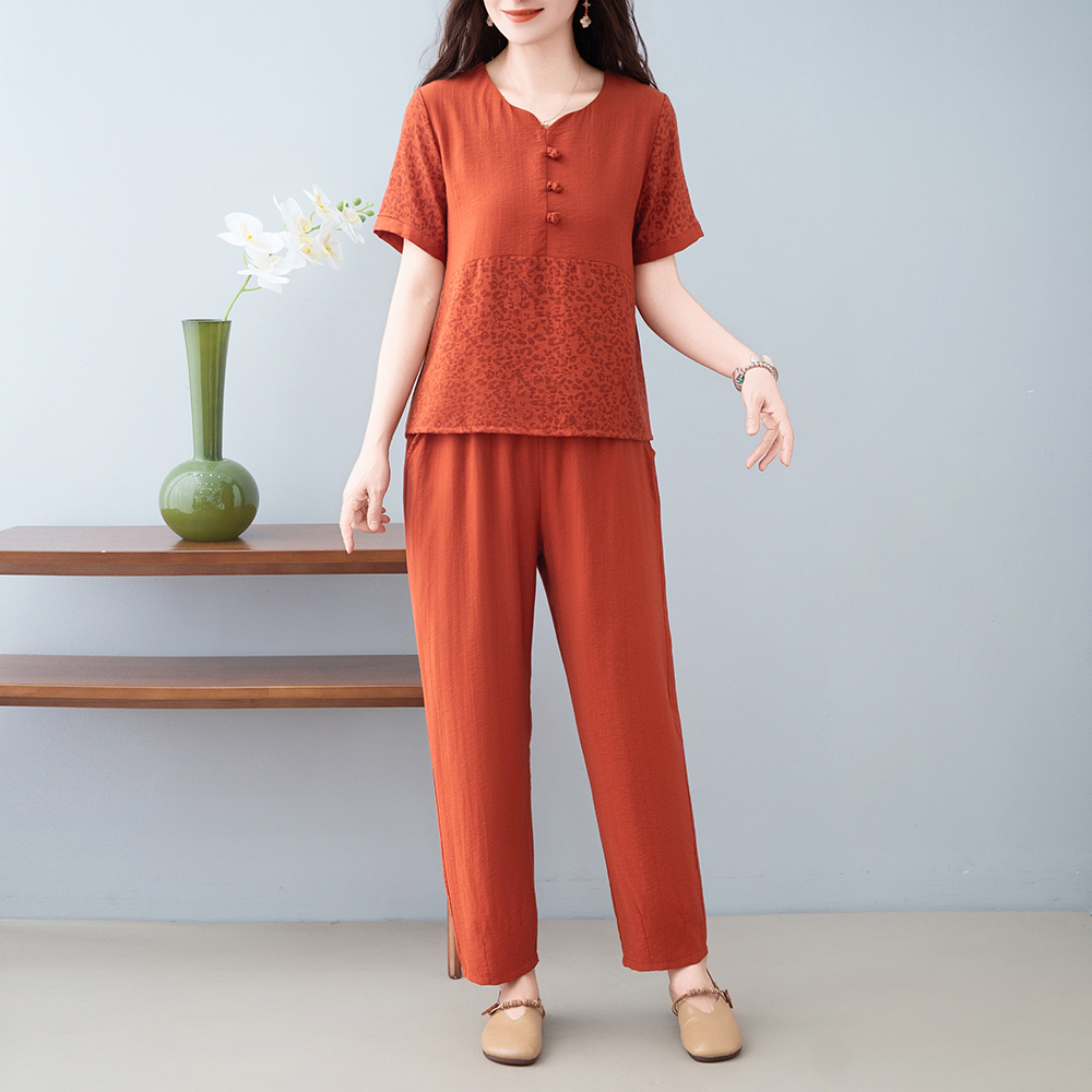 Ensemble chemise et pantalon à manches courtes pour femmes d'âge moyen et âgées, coupe ample, tenue pour mère, haut d'été