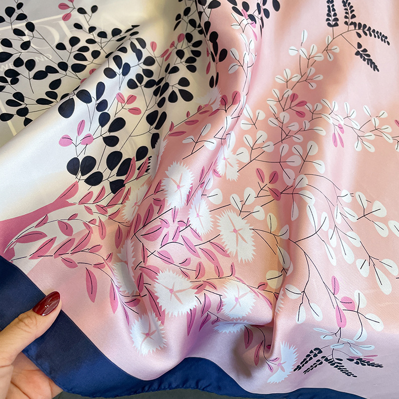 Longue Foulard en soie pour femmes, Pashmina Floral, châle enveloppant, Bufanda, Poncho de plage, printemps-automne