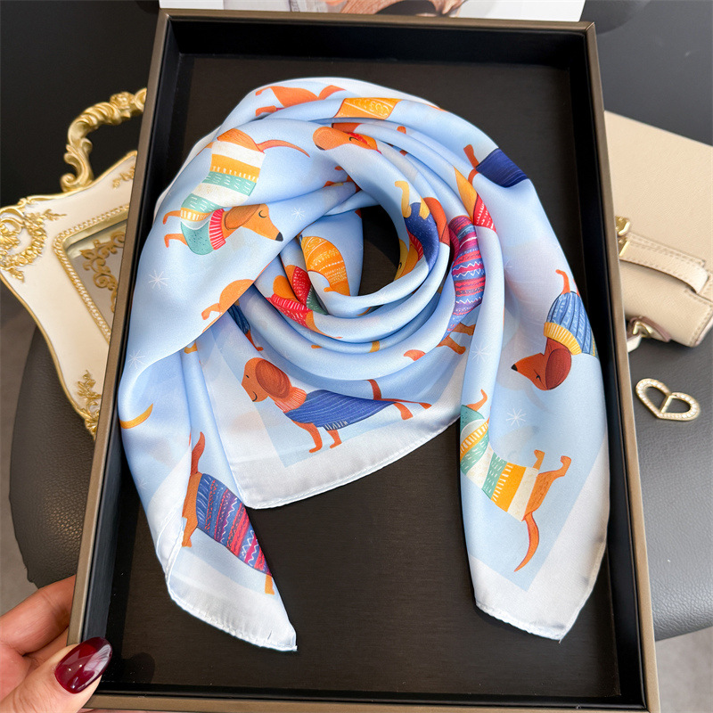 Écharpe carrée en soie à imprimé chien mignon pour femme, hijab, bandeaux pour cheveux, foulard, châle en satin, ruban, bandeau, foulards de mode, bandana