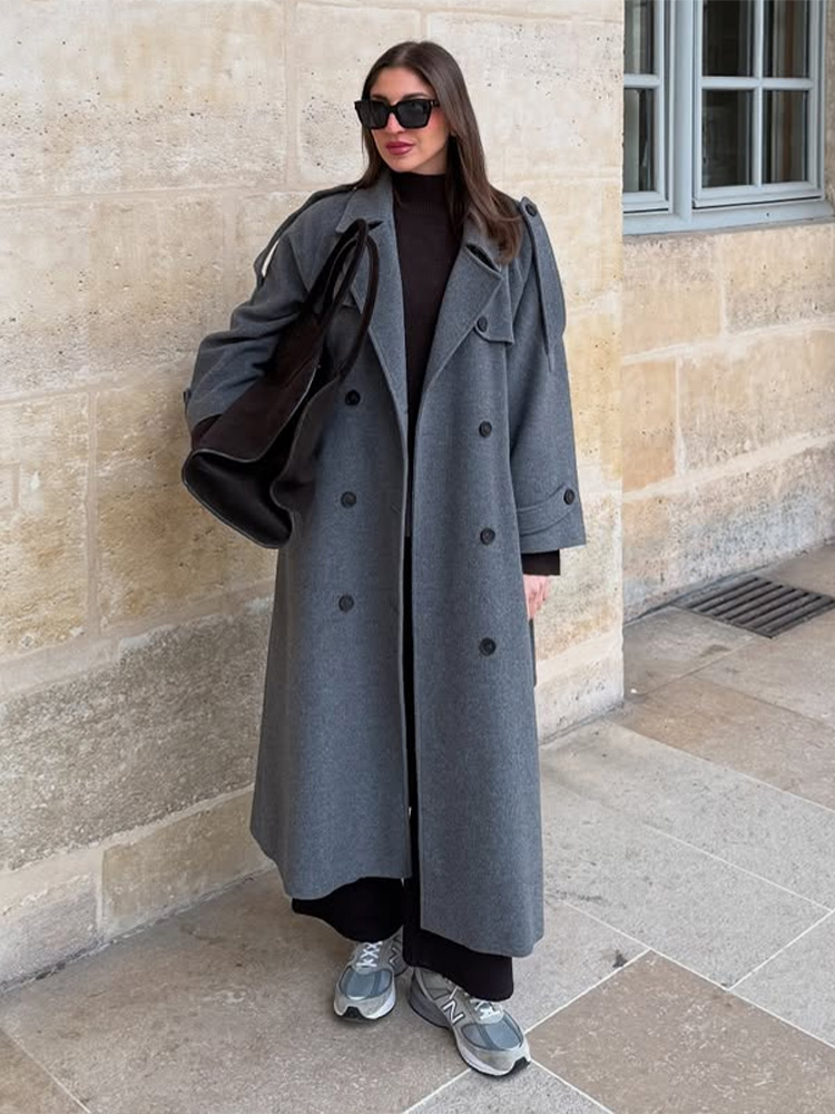 Manteau Long Décontracté en Laine pour Femme, Élégant, à Manches Longues, Double Boutonnage, Col Revers, Veste Féminine Tendance Automne Hiver 2026