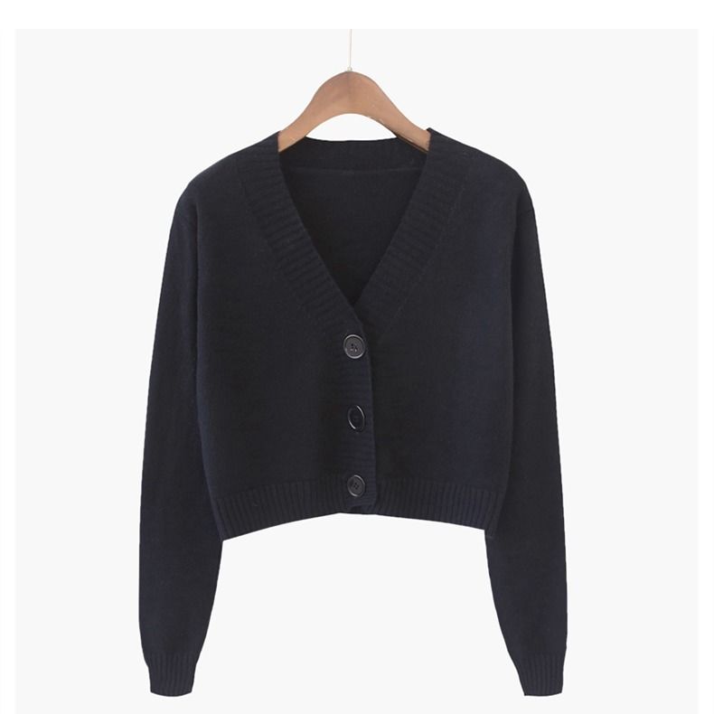 Cardigan court en tricot pour femme, style coréen, pull court à manches longues, col en V, élégant, pour le printemps et l'automne