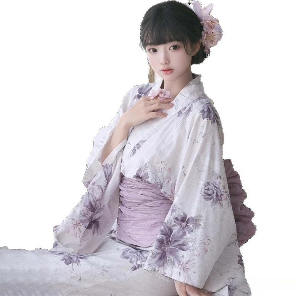 Kimono Yukata imprimé fleurs de cerisier, robe japonaise traditionnelle améliorée pour femmes, costume de cosplay pour séance photo et Halloween