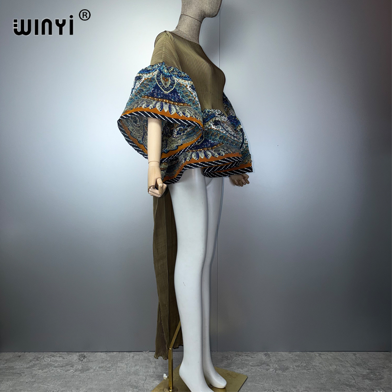 Robe plissée irrégulière WINYI pour femme, design froissé, robe ample plissée, robe de soirée maxi sexy, poncho pour femme