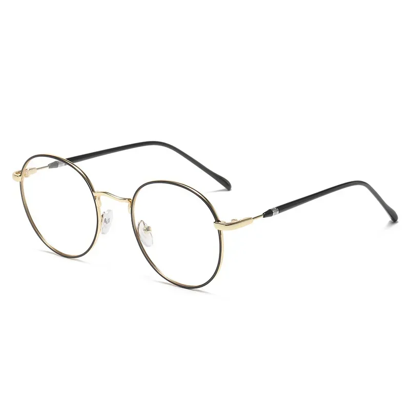 Lunettes photochromiques en métal, monture ronde, Anti lumière bleue, verres plats et transparents universels