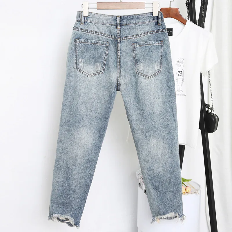 Jean Slim Ajusté en Denim pour Femme, Sarouel Vintage, Grande Taille, Brodé, 5XL, Q42