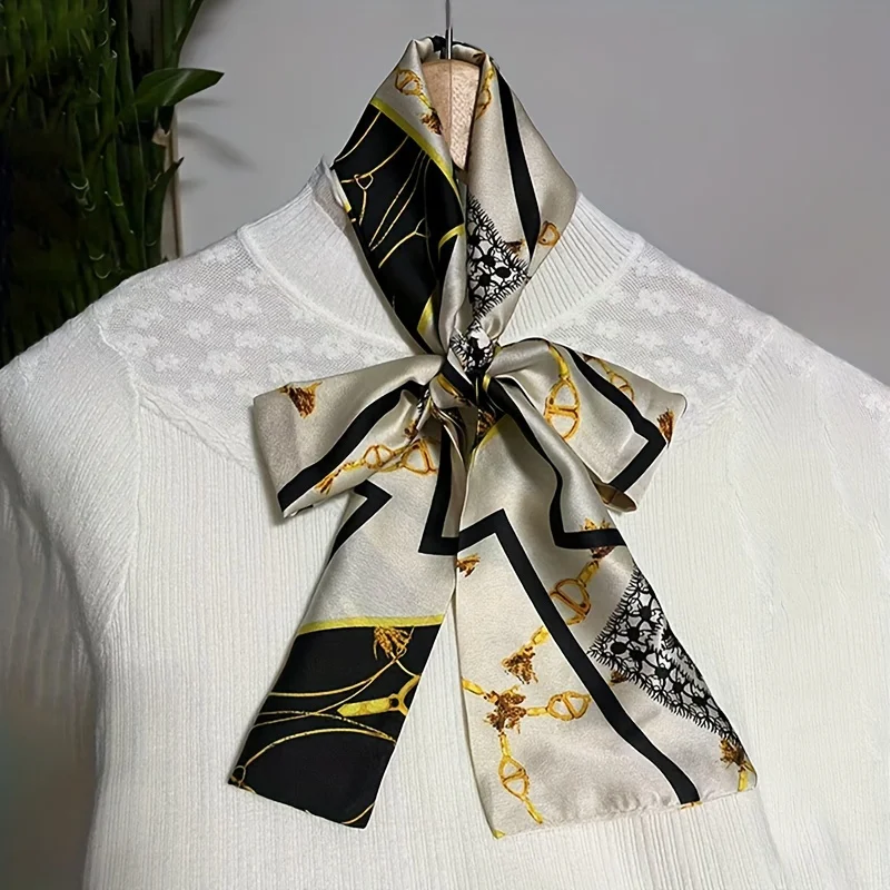 Nouveau foulard en soie imprimé pour femmes, châle, mode, luxe, long, étroit, petit foulard en soie, bandeau pour femmes, foulard de tête
