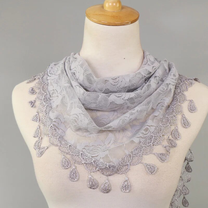 Écharpe triangulaire en dentelle à la mode pour femme, serviette à pampilles, voile pur pour document, fleur, hijab de prière, 160x80cm