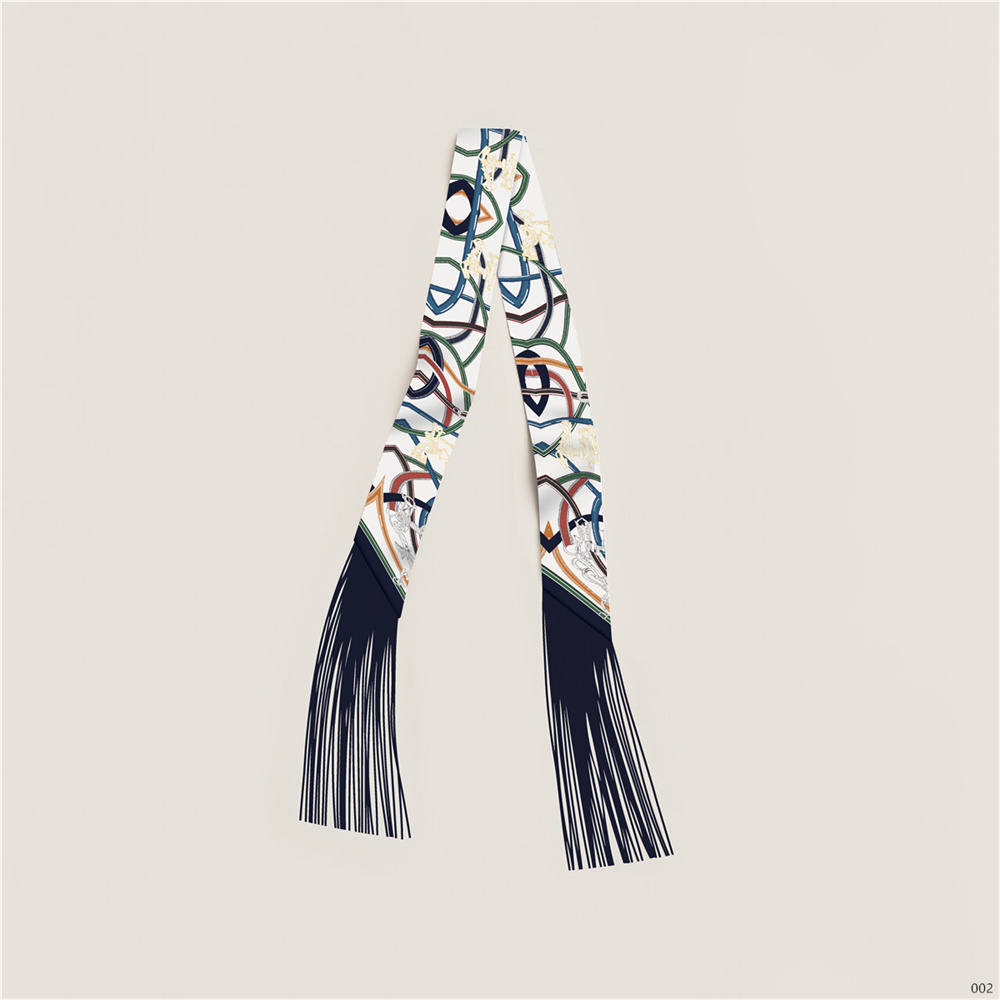Écharpe de luxe pour femme en soie sergée, fine, à franges, design mode, foulard de poignet, foulard, bandeau