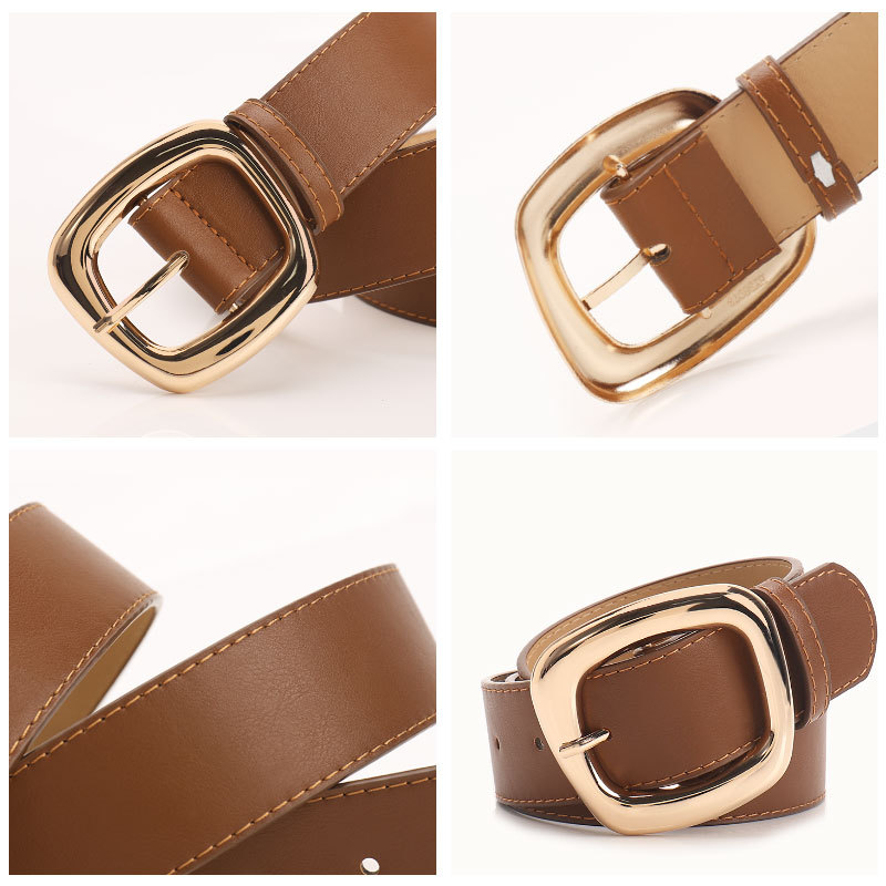 Ceinture large à boucle trapézoïdale polyvalente pour femmes, à la mode, pour les déplacements, Style décontracté, associé à des vêtements en jean, nouvelle collection