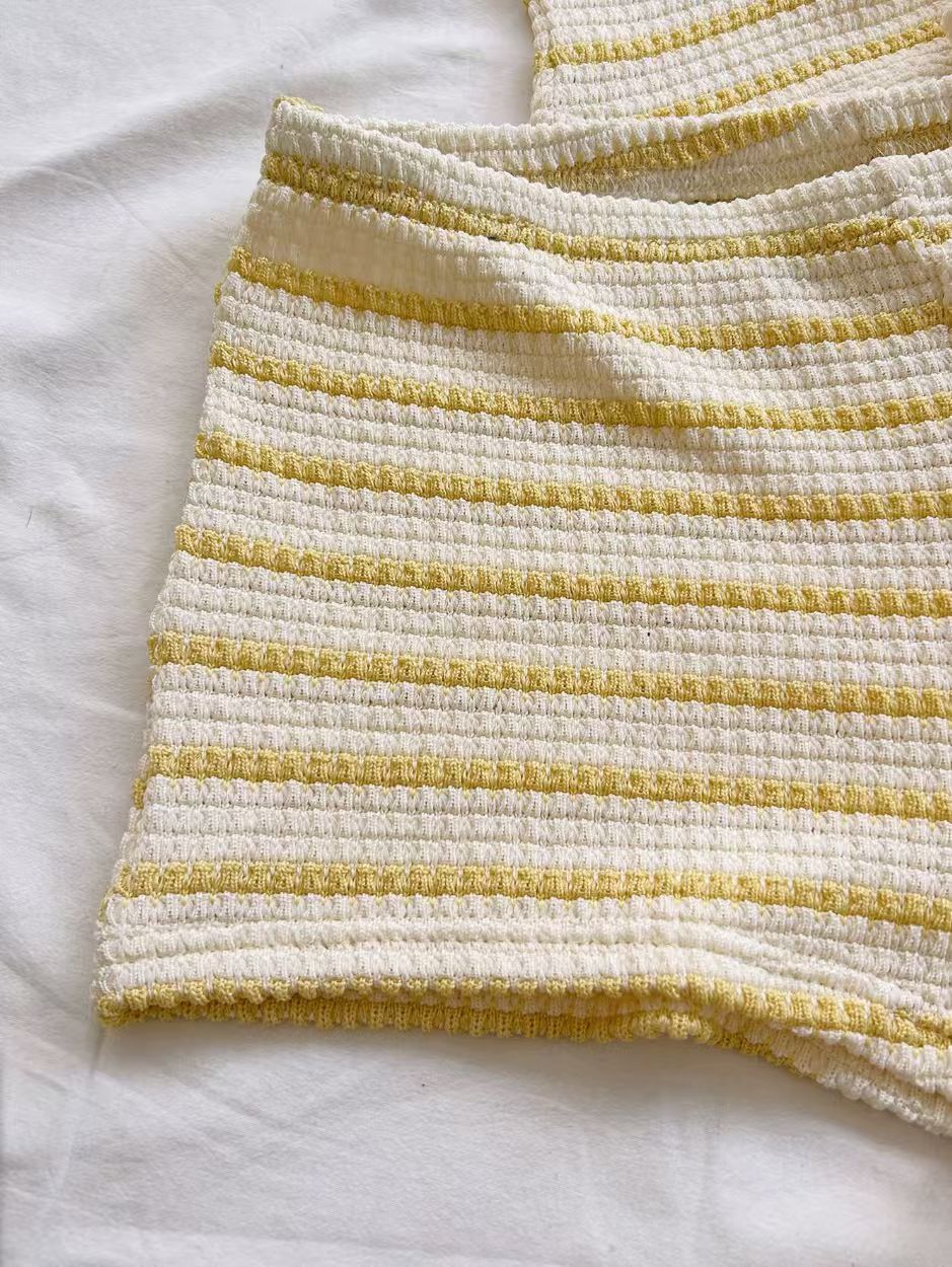 Ensemble haut et short en maille texturée d'été pour femme, haut dos nu sans manches à rayures, tenue deux pièces pour vacances à la plage