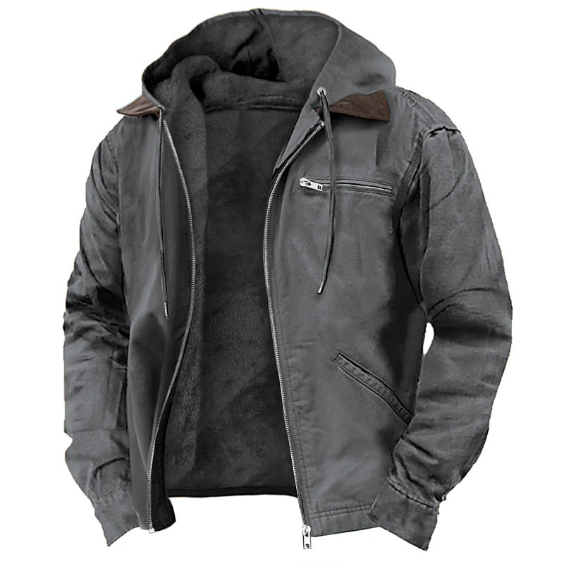 Veste homme 2026 – Manteau décontracté exclusif européen, couleur unie, à capuche, en coton, avec fermeture éclair et poches en polaire