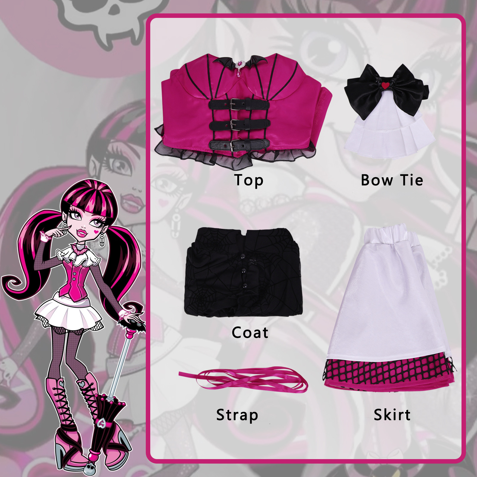 Costumes de Cosplay Draculaura, uniforme de jeu de rôle d'école de monstres d'anime, tenue de fête de carnaval d'halloween pour femmes