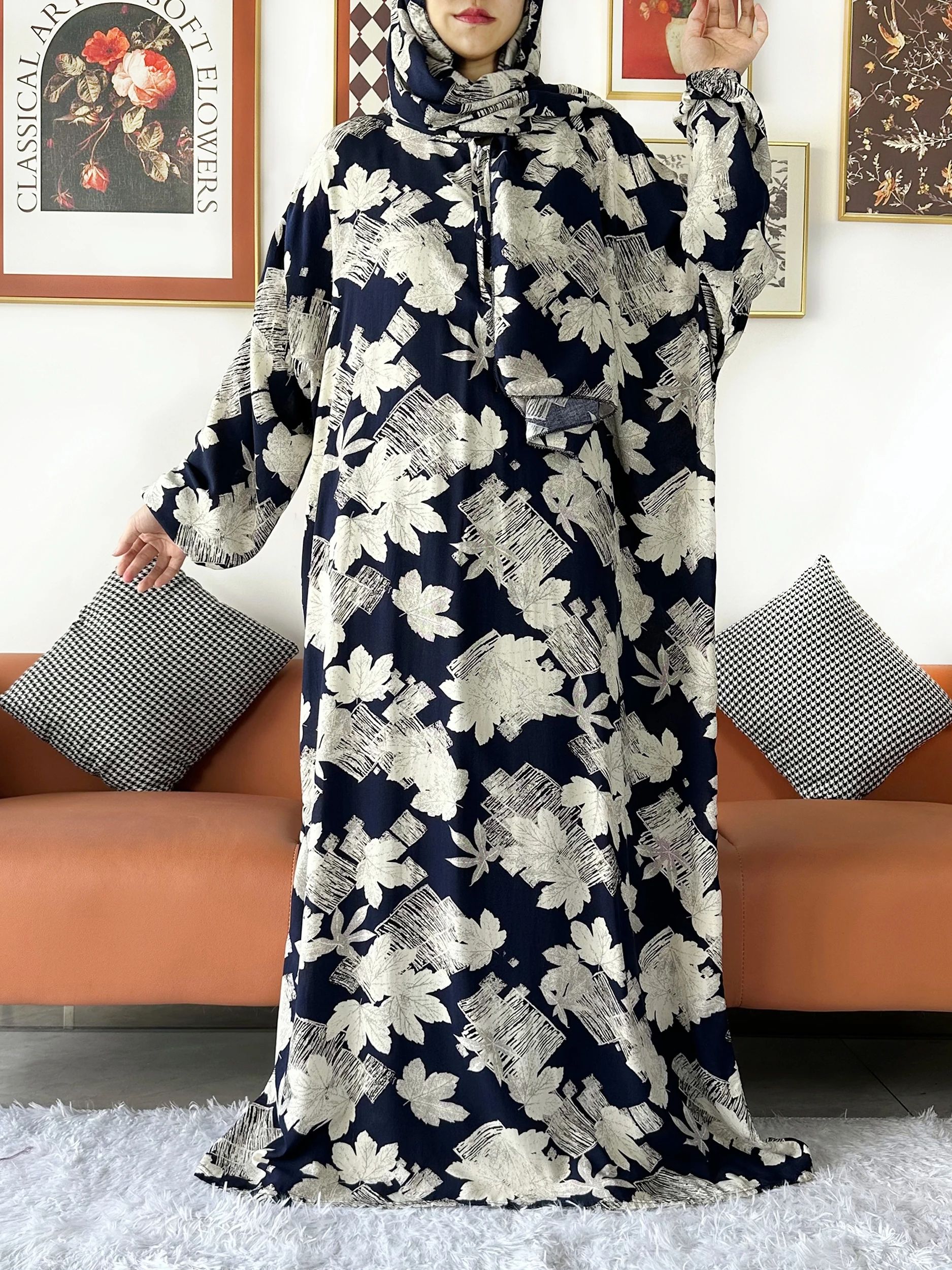 Abaya-Robe africaine en coton fleuri pour femme musulmane, vêtement de prière pour le Ramadan, Dubaï, Turquie, moyen-orient, tenue Turban, 2024