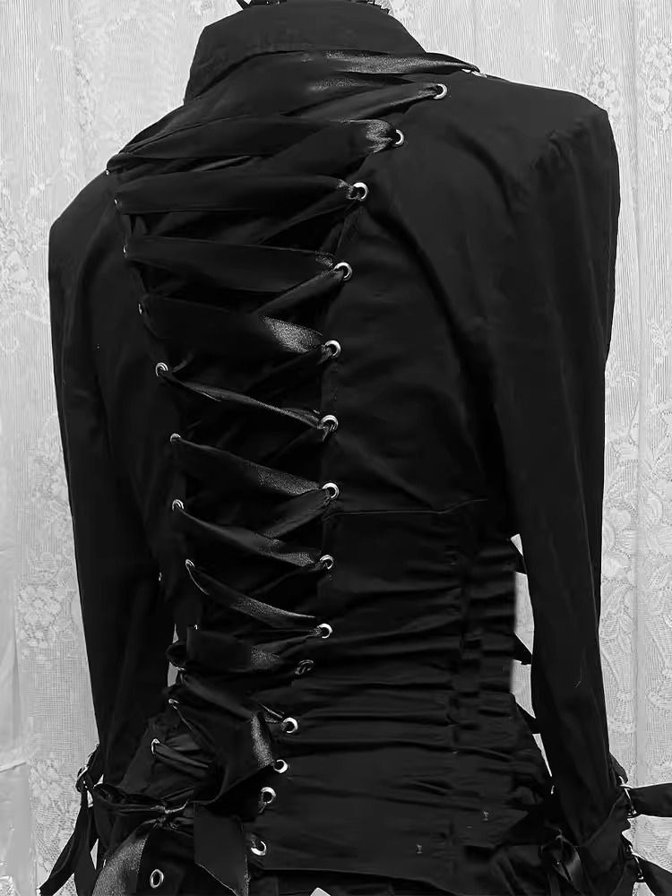 Veste noire à manches longues style gothique coréen, coupe ajustée rétro, streetwear pour femme, haut américain asymétrique élégant, vintage sombre