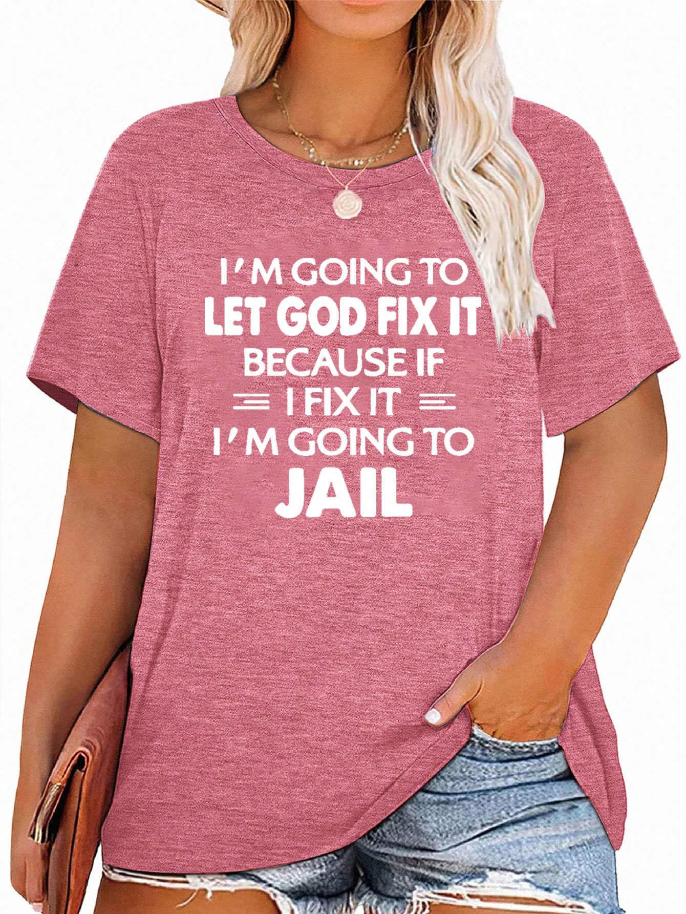 T-shirt décontracté à manches courtes et col rond pour femme, grande taille, imprimé avec un slogan, idéal pour les trajets quotidiens et le shopping