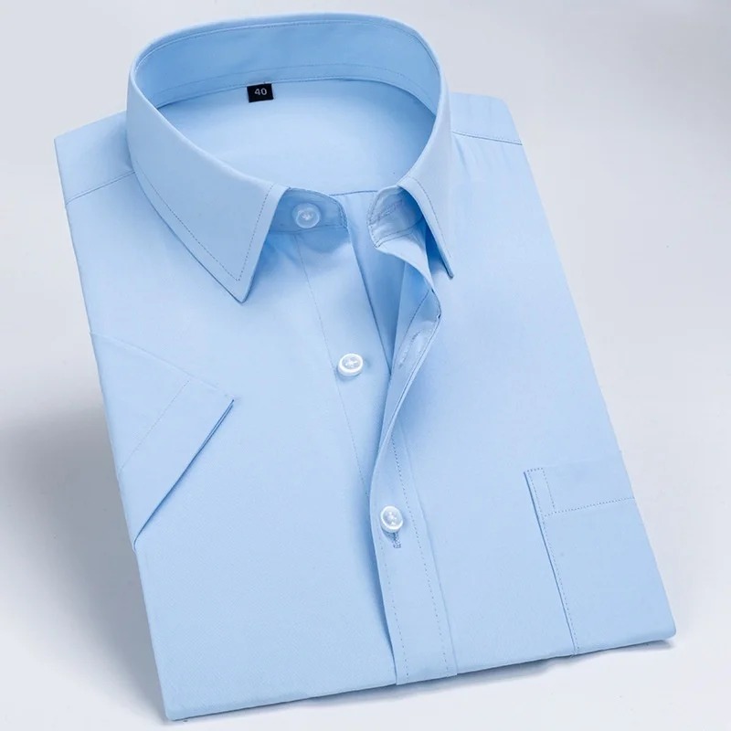 Robe d'affaires chemise hommes à manches courtes automne printemps mode solide décontracté formel blanc travail bureau Simple basique homme vêtements 7XL