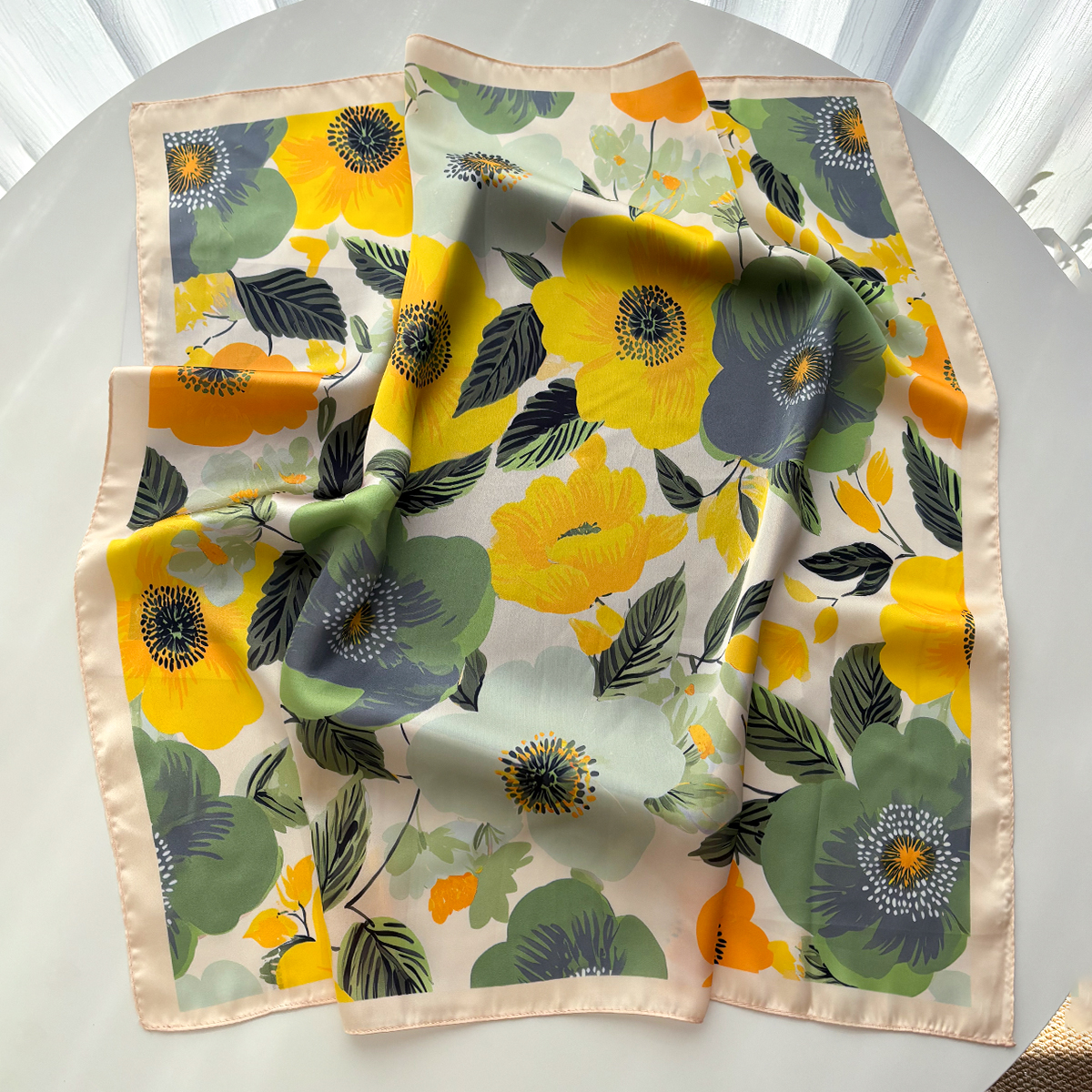 Élégant Foulard Floral en Soie Imitation pour Femme, Bandeau Carré, Bandana, Écharpe de Cou, Bandeaux pour Cheveux 2026 Nouveauté