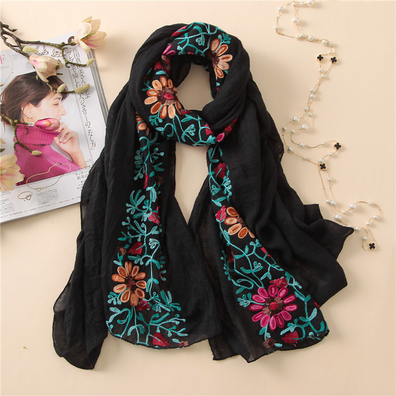 Châle en Viscose à fleurs brodées unies, écharpe en coton imprimé Bandana indien, Foulard doux, casquette Hijab musulmane, 2026