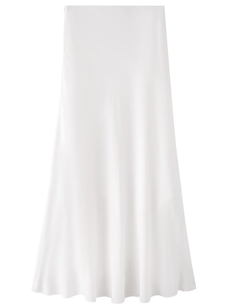 Jupe Femme Blanche Taille Élastique Lin Midi Élégante Formelle Confortable pour le Quotidien Coupe Évasée Nouvelle Collection Printemps 2026 Mode Féminine