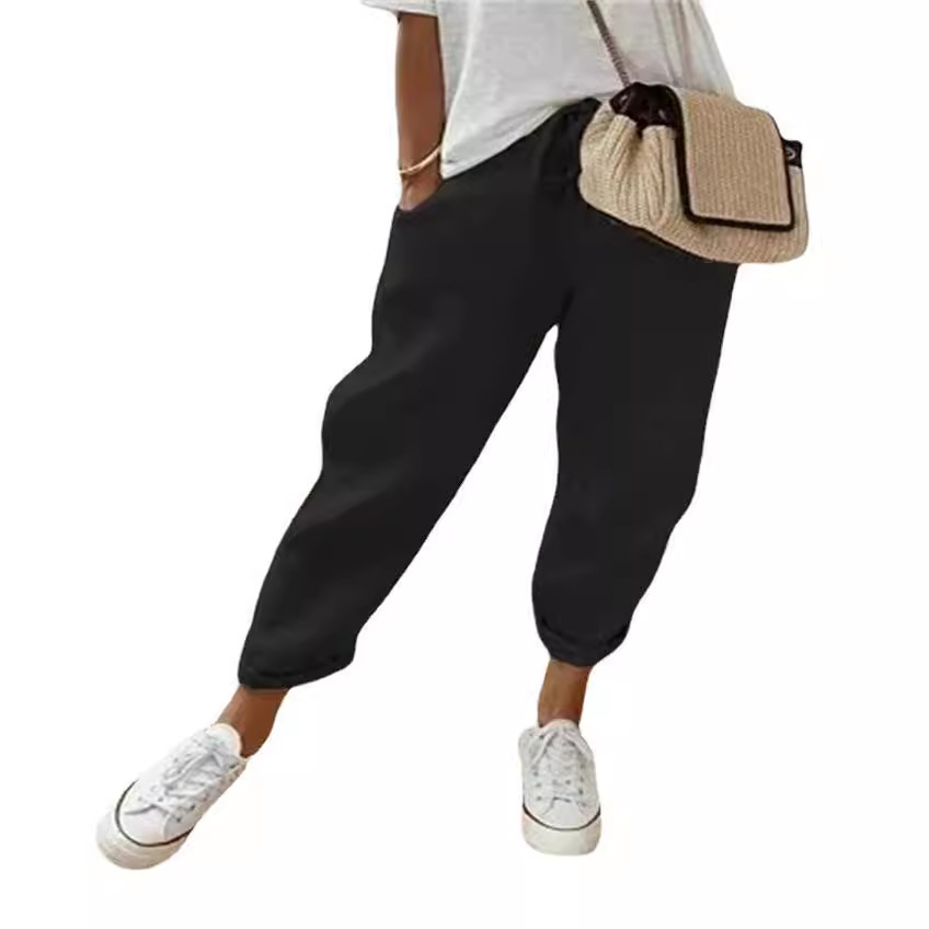 Femmes mélange jambe large sarouel été mode taille élastique poche solide cheville pantalon S-5XL surdimensionné LRFZ-911