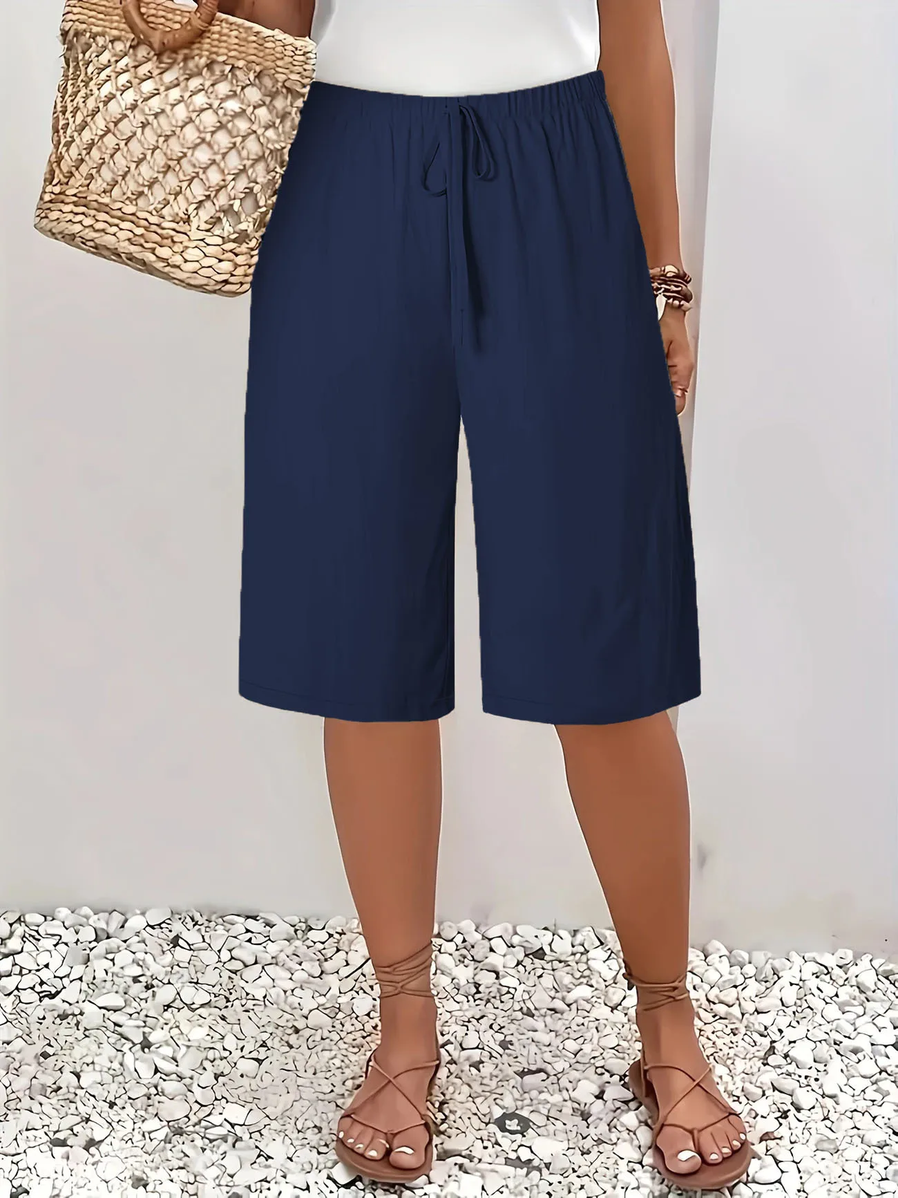 Pantalon cinq-quarts décontracté pour femmes, couleur unie, taille moyenne, vêtements de Style européen et américain pour femmes