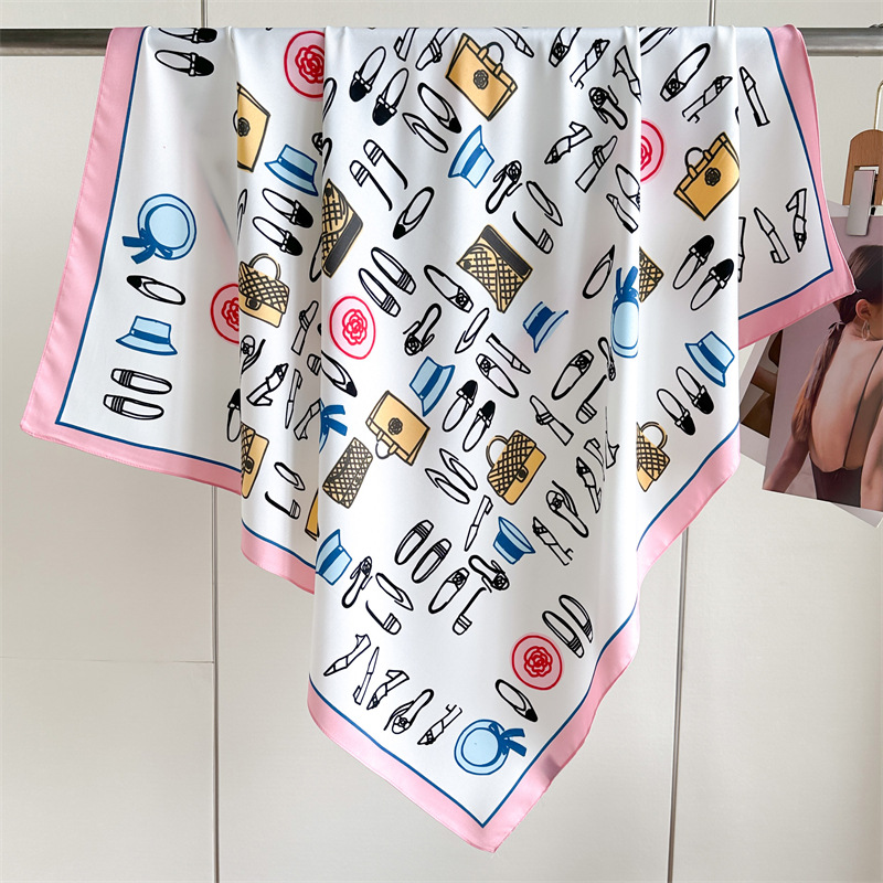 Foulard carré 90x90cm de protection solaire pour femme, en soie imprimée, bandana, châle de plage de luxe, élégant, pour voyage, hijab, bandeau