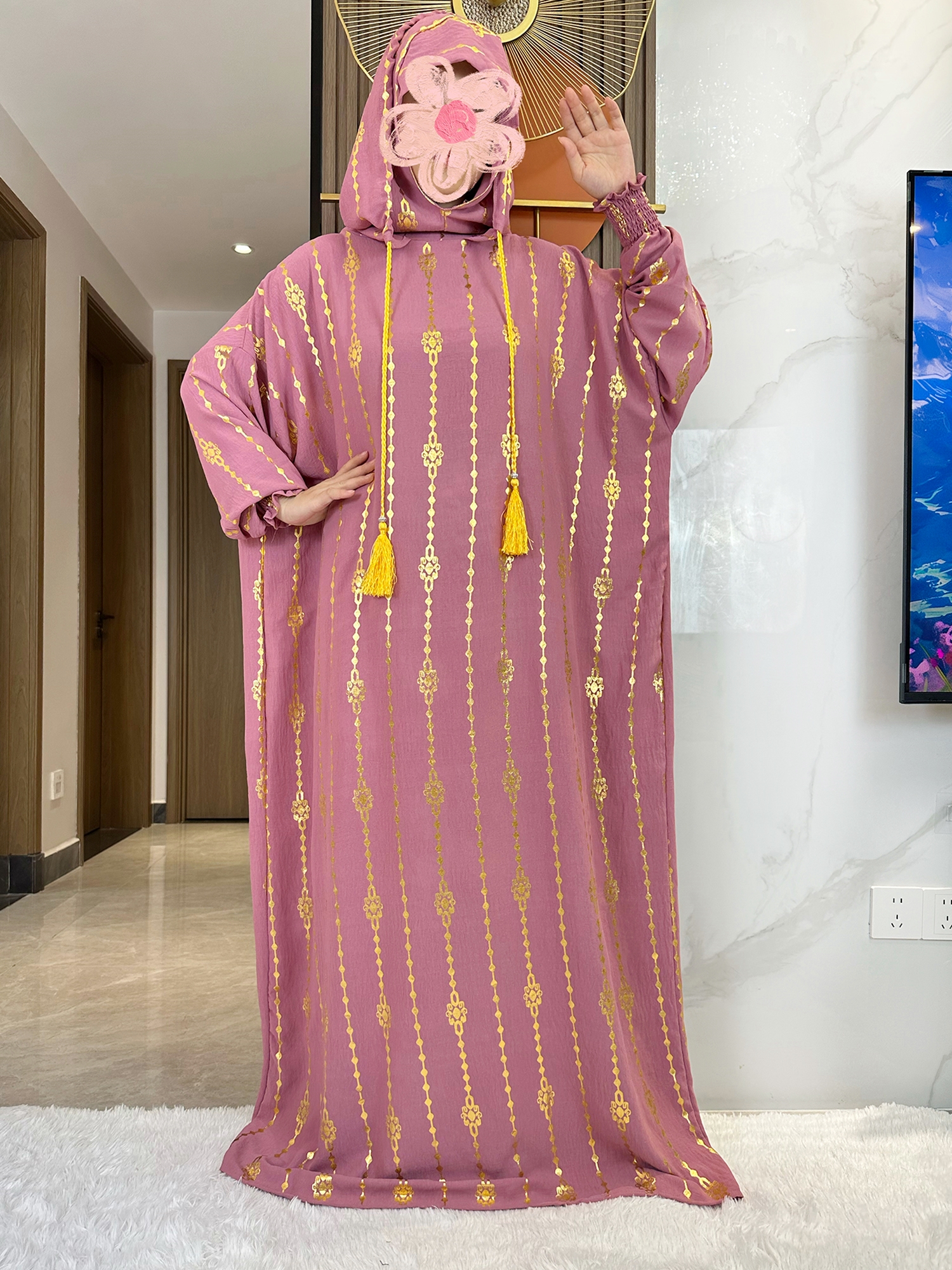 Nouveau coton Ramadan musulman deux chapeaux Abaya dubaï turquie Islam vêtements de prière or poussière robe Islam femmes robe caftan