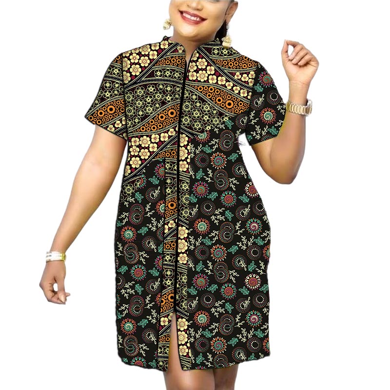Robe Africaine à Col Montant pour Femme, Tenue sur Mesure, Patchwork, Design Original, Imprimé Coloré, Vêtements d'Été