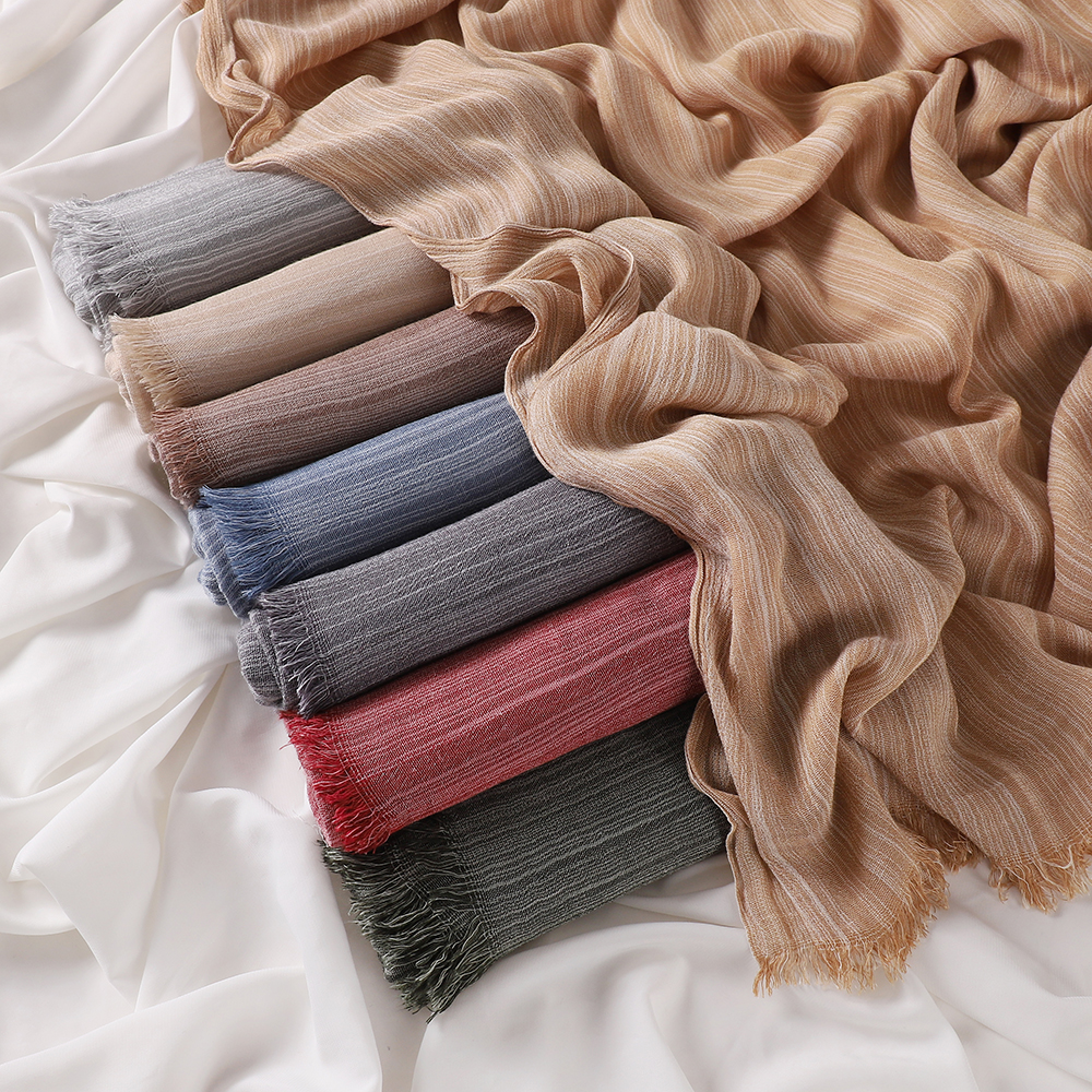 Nouveau Hijab en Rayonne de Haute Qualité, Style Rétro Plissé, pour Femmes Musulmanes, Foulard à Rayures, Châle de Ramadan, Bandeau, Turban Doux, Écharpes et Voiles