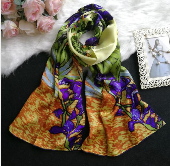 Écharpe 100 % soie pour femmes, longue, à motifs, luxueuse, en soie naturelle, châles et étoles à imprimé floral, foulard pour le cou, écharpes en soie véritable.