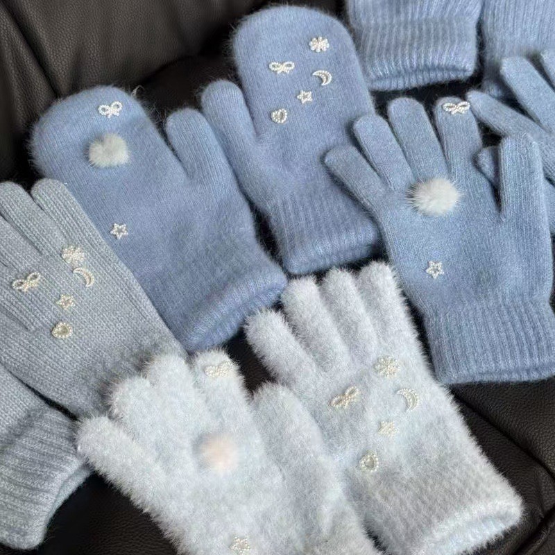 Gants en cachemire épais pour femmes, mode, couleur unie, Simple, imitation vison lapin, tricotés, laine, drôle, vente en gros, automne hiver