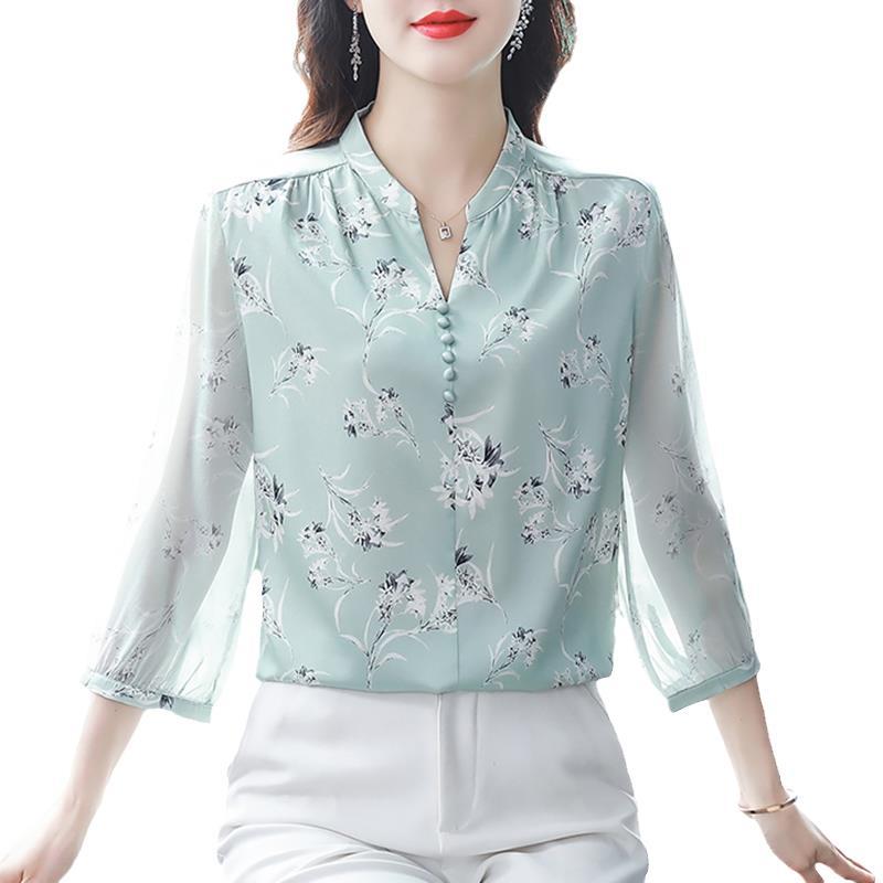 Chemise en mousseline de soie pour femmes, pull à la mode et Chic, haut à manches centrales, nouvelle collection été 2025