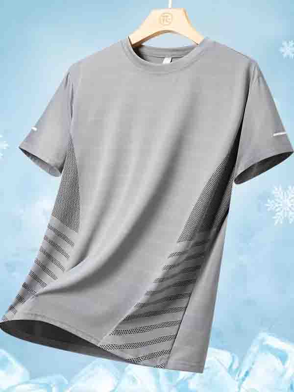 T-shirt de course pour hommes, été, en soie glacée, fin, imprimé réfléchissant, séchage rapide, manches courtes, respirant, fitness, sport, 5XL