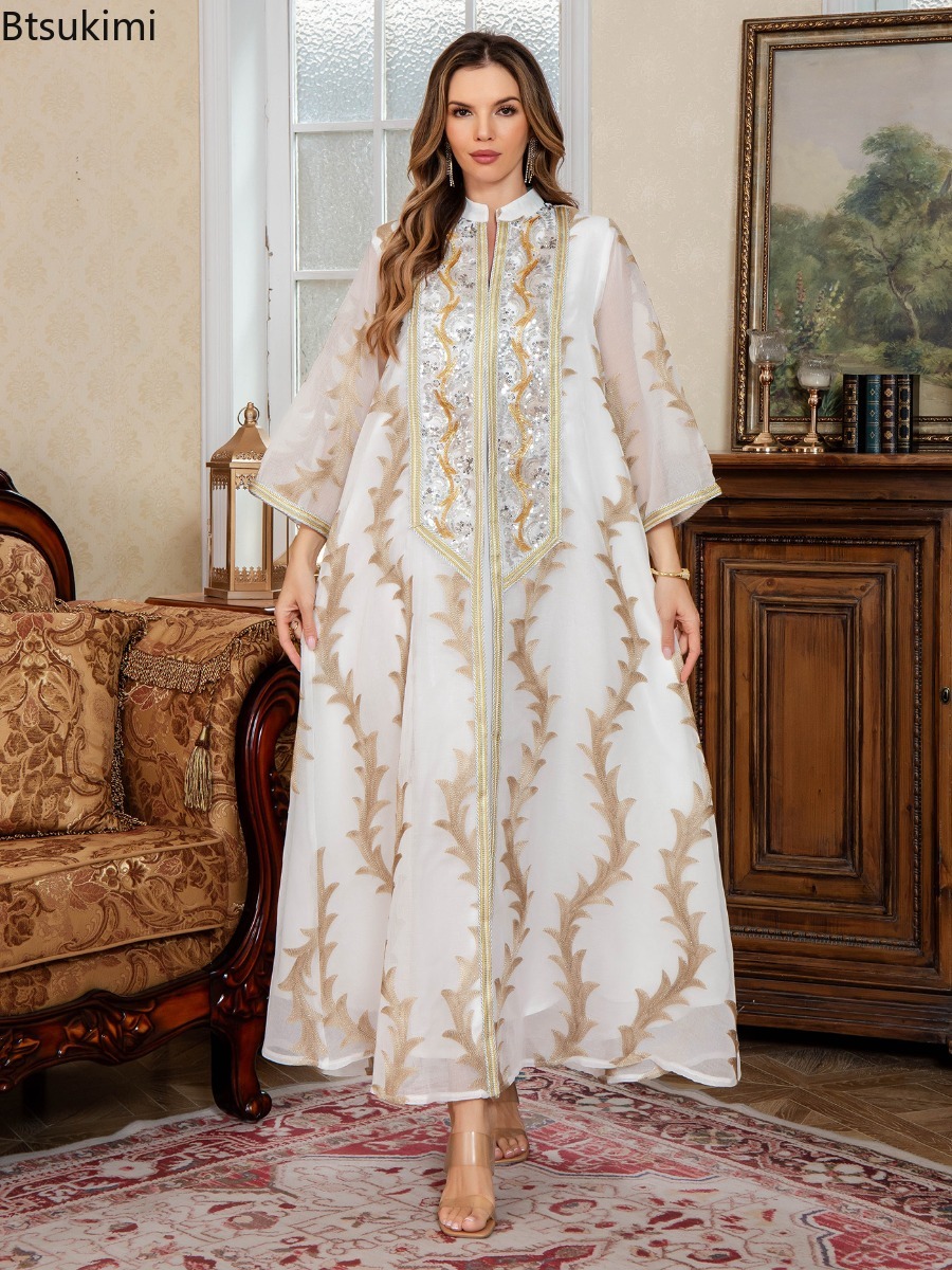 Nouvelles Abayas d'été en maille brodée pour femmes musulmanes, robes de soirée islamiques, robes de fête de Dubaï, élégants kaftans arabes, Vestidos