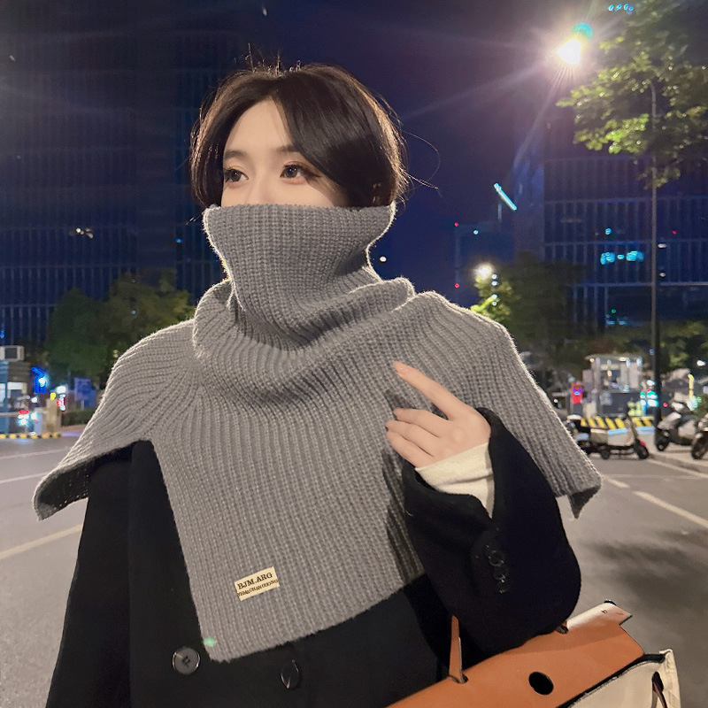 Nouveau foulard à col haut fendu pour femmes filles étudiants automne hiver couleur unie tricoté foulard foulards doux cou enveloppement châles