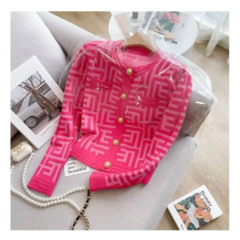 Cardigan tricoté à manches longues et col rond pour femme, vêtement Vintage, boutons, tempérament féminin, Patchwork, Slim, automne hiver