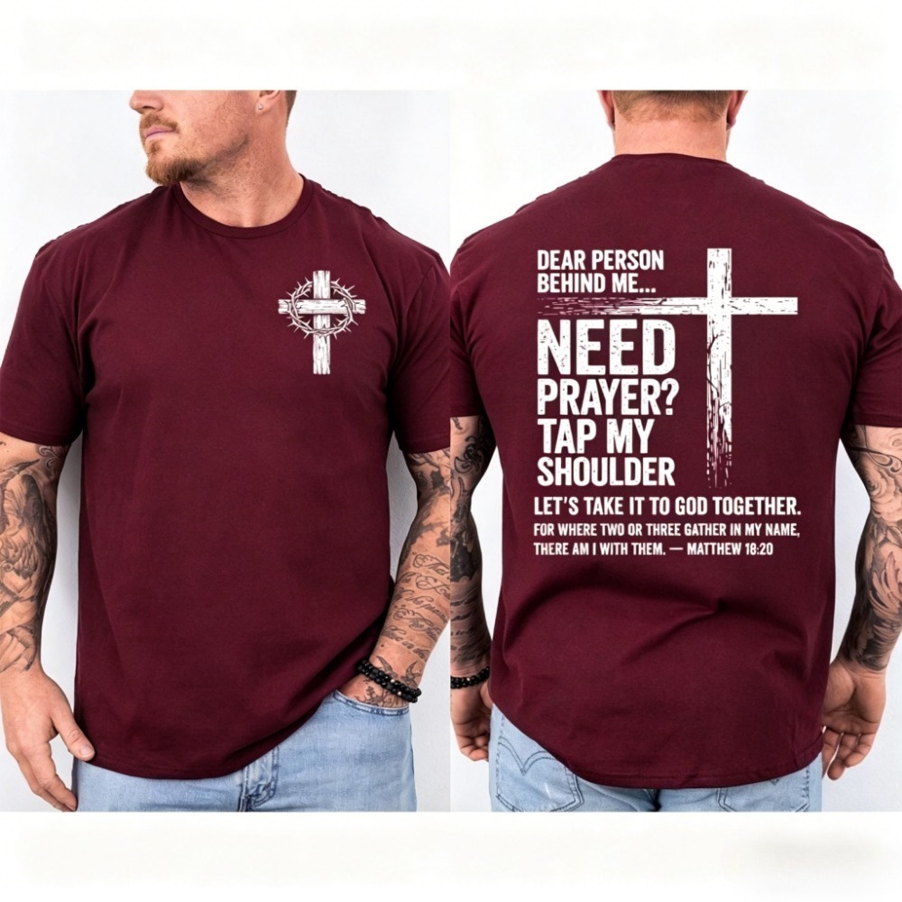 T-shirt « Chère personne derrière moi » avec impression rétro croix chrétienne double face « Prends la main » pour homme, vêtements décontractés