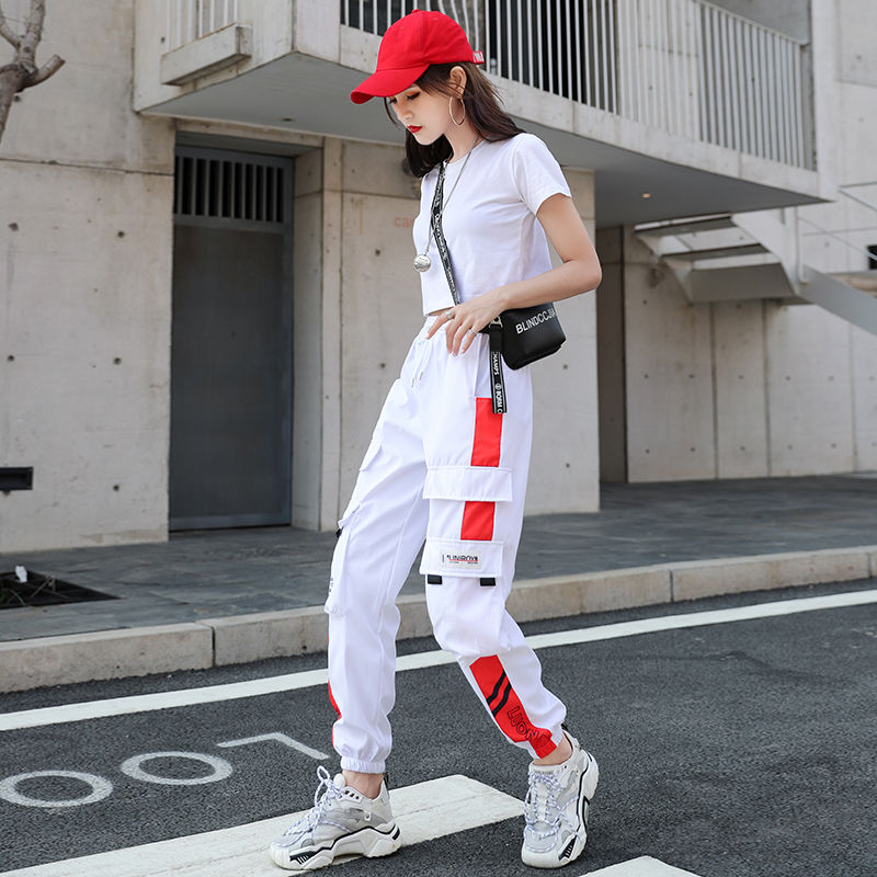 Joggeurs femme sport décontracté filles mode Hip-hop Streetwear pantalon mode Cargo pantalon femme danse pantalons de survêtement pantalon noir