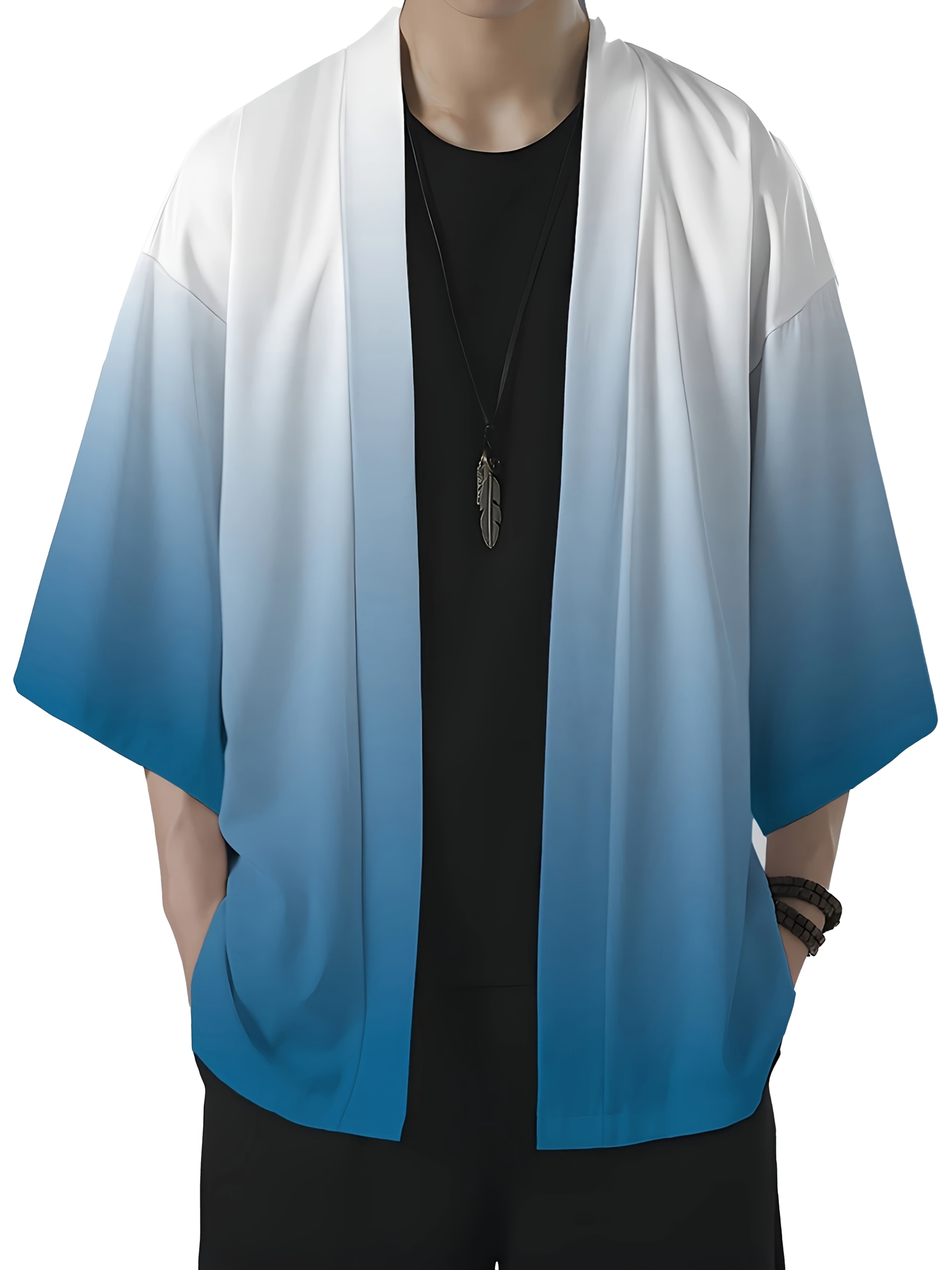 Kimono décontracté pour homme à imprimé dégradé, coupe ample, style streetwear, ouvert sur le devant, en polyester léger, idéal pour l'été et la plage